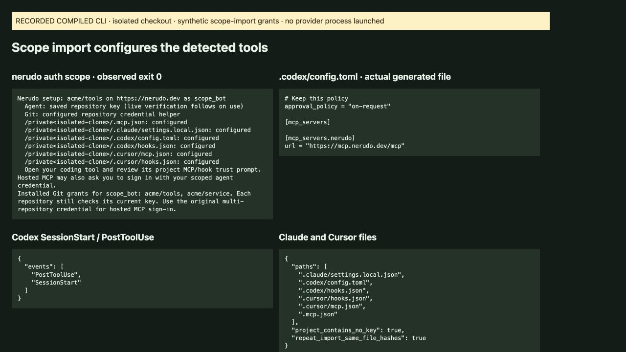 Scope import output and generated project MCP and hook settings.